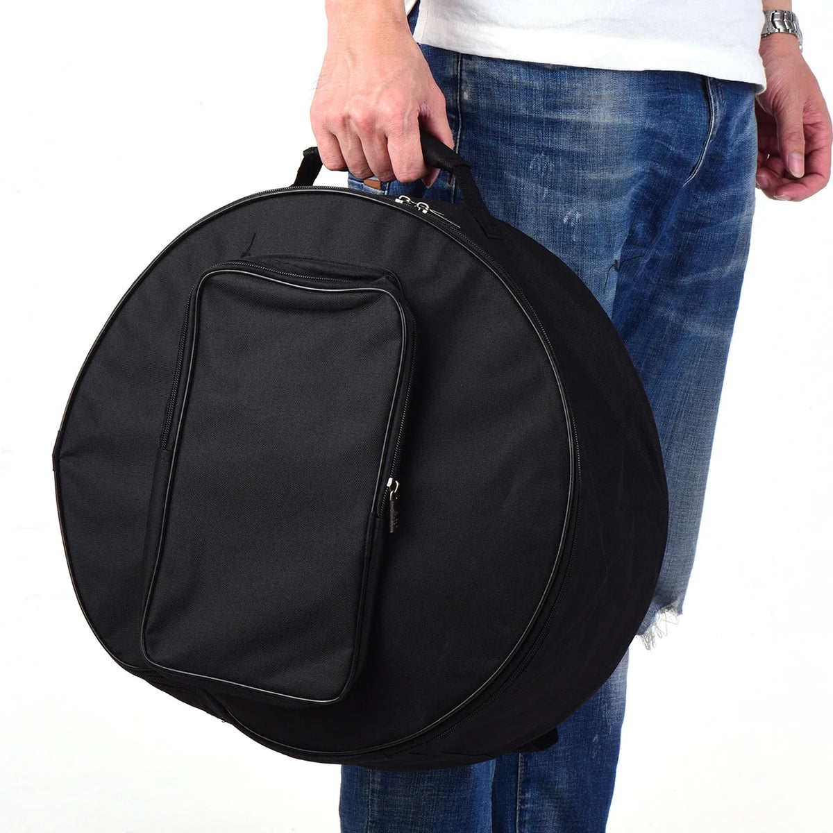 Compact Snare Drum Backpack Case, Carrying Round Tool Bag with Shoulder Strap and External Pockets,musical Instrumentaccessories
